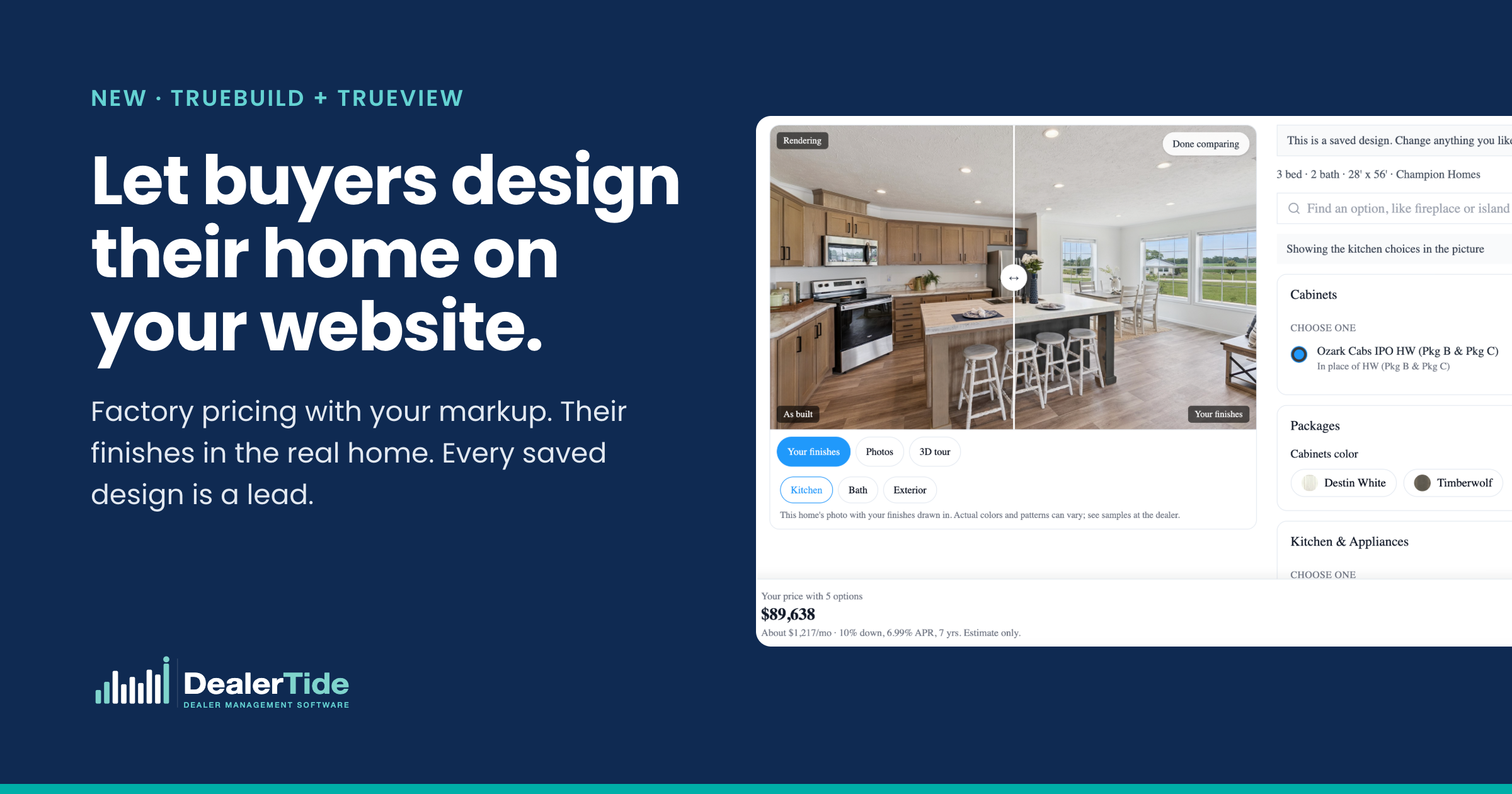 Meet TrueBuild and TrueView. Your buyers design their home on your website.