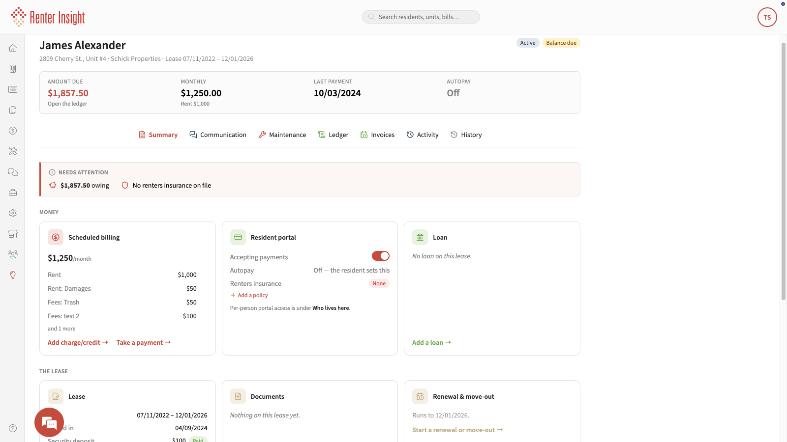 Resident Alerts and Balances Visible the Moment You Open a File